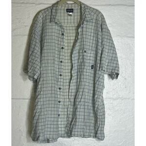Patagonia Organic Cotton White Blue Green Plaid Short Sleeve Shirt-XXL